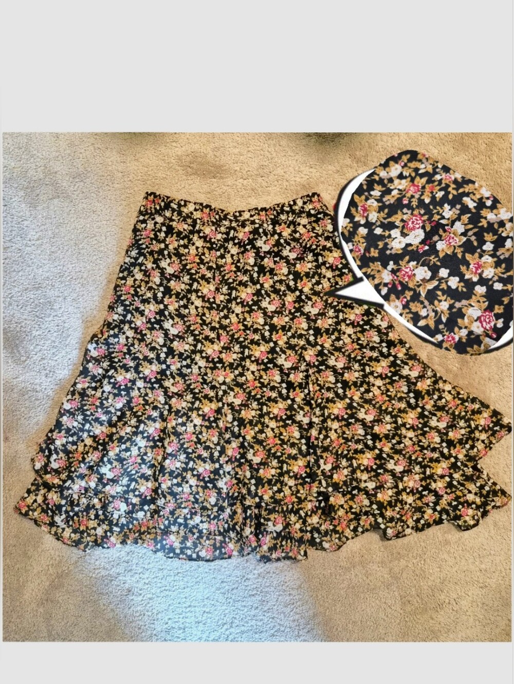 Vintage Lori Ann Montreal Tiered Black Floral Skirt